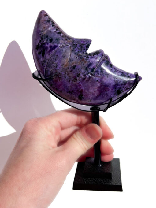 Rare Charoite Moon Face on a Stand