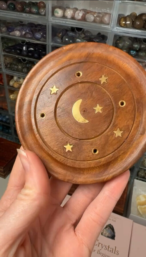 Moon and Stars Wooden Incense Burner Plate