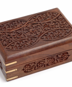 Hand Carved Engraved Wooden Box With Brass Corners