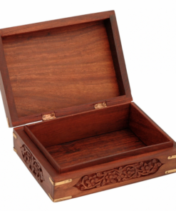 Hand Carved Engraved Wooden Box With Brass Corners